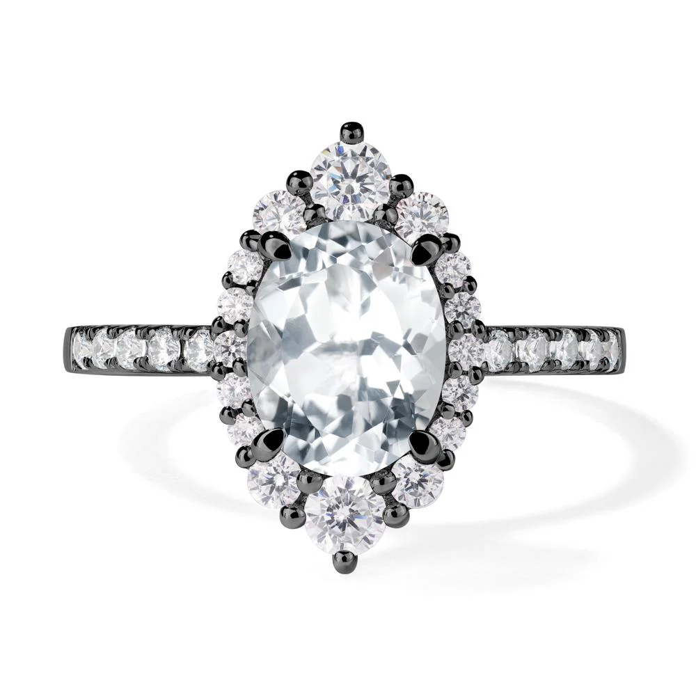 Oval White Topaz Halo Cluster Ring - Image 3