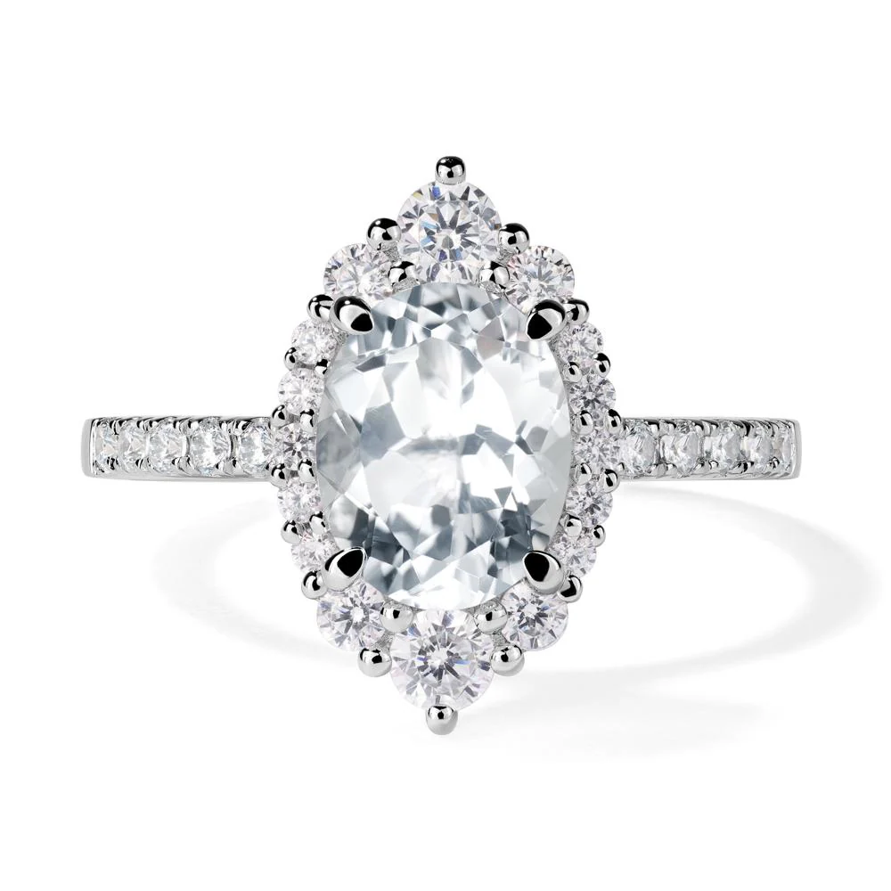 Oval White Topaz Halo Cluster Ring - Image 7