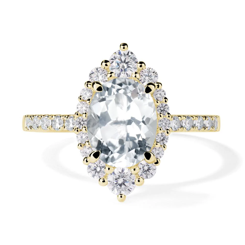 Oval White Topaz Halo Cluster Ring - Image 8