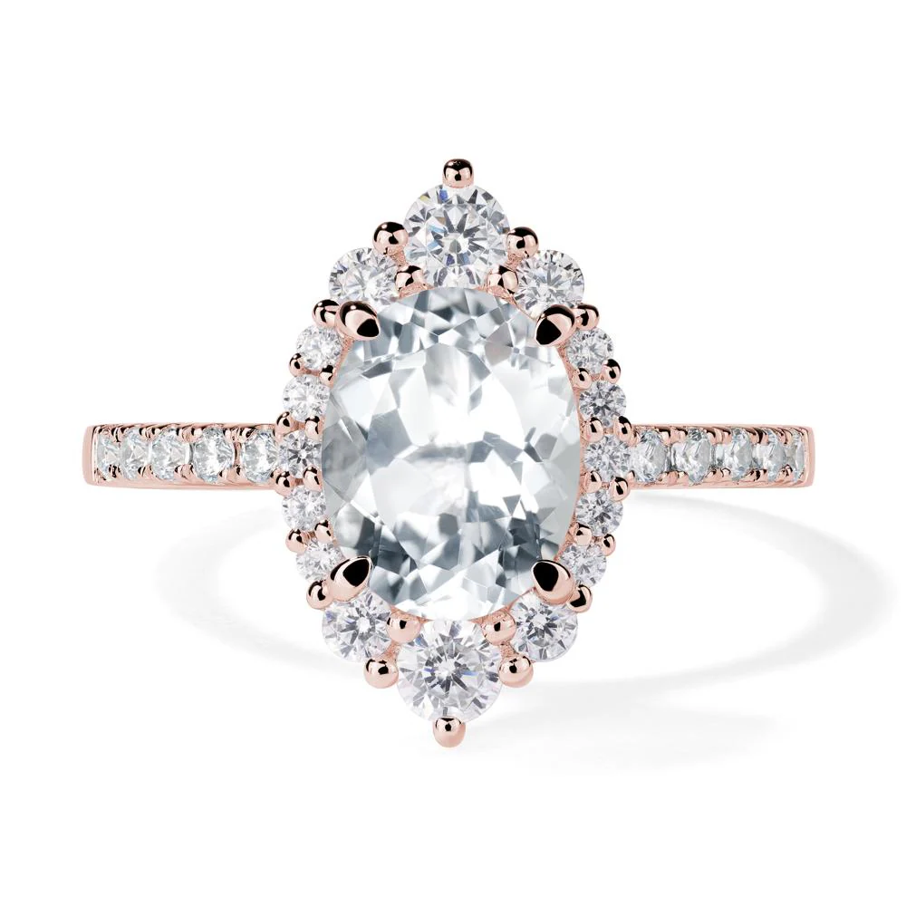 Oval White Topaz Halo Cluster Ring - Image 9
