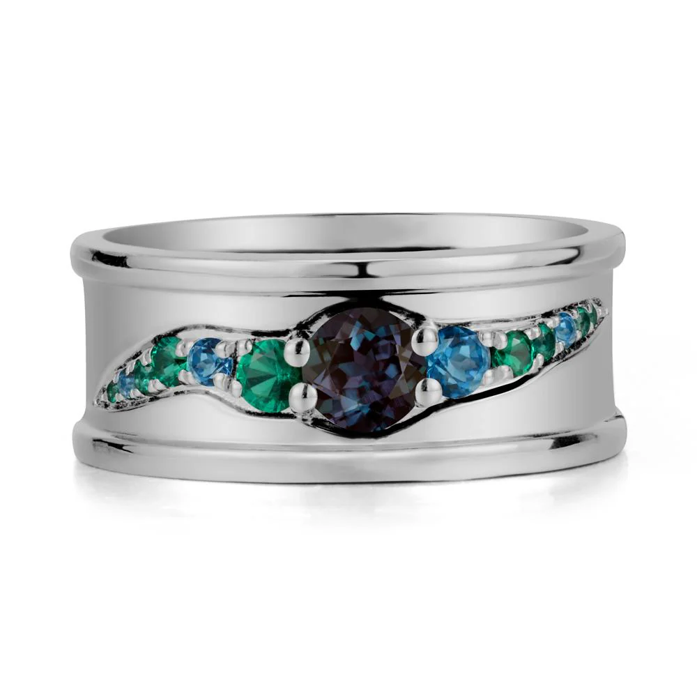 Wide Band Alexandrite Ring for Men