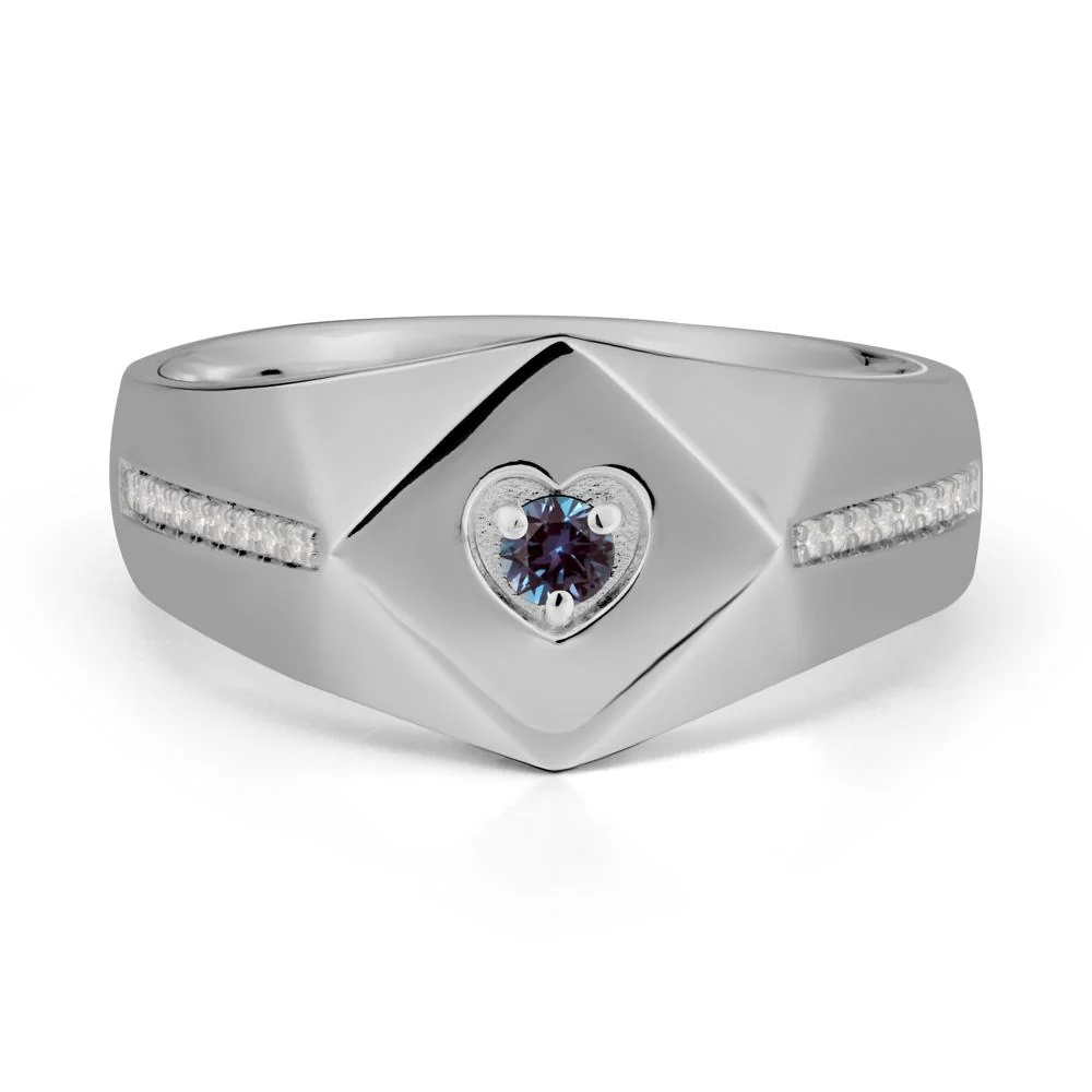 Wide Band Alexandrite Ring with Pave Accents - Image 8