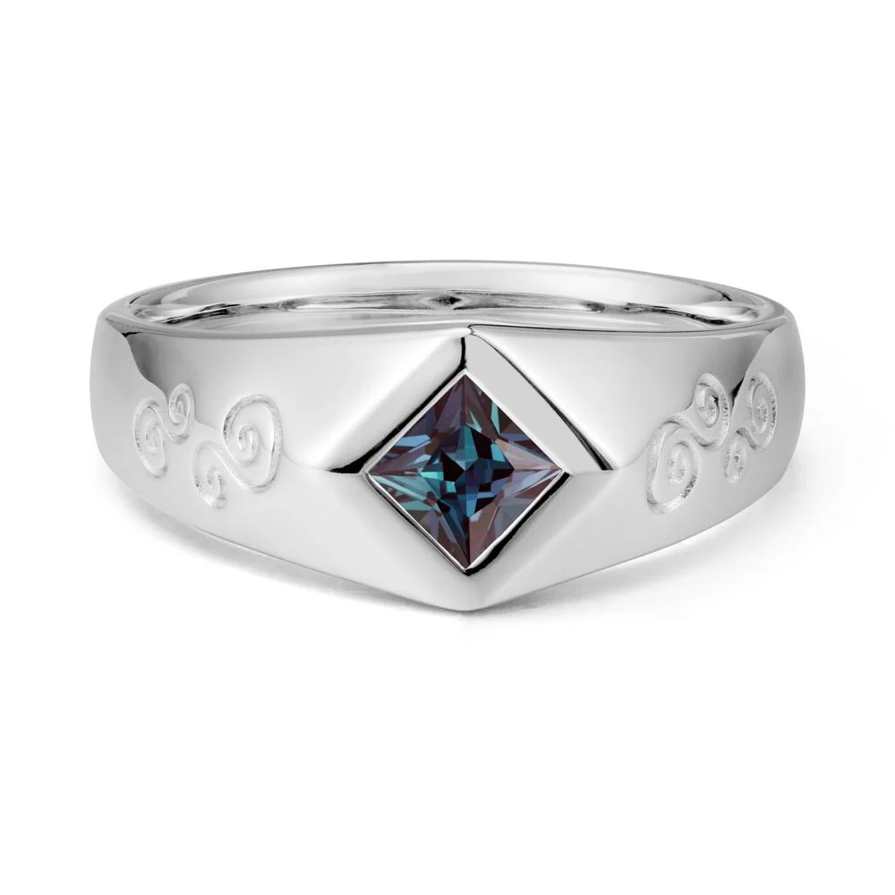 Wide Band Alexandrite Swirl Engraved Ring - Image 6