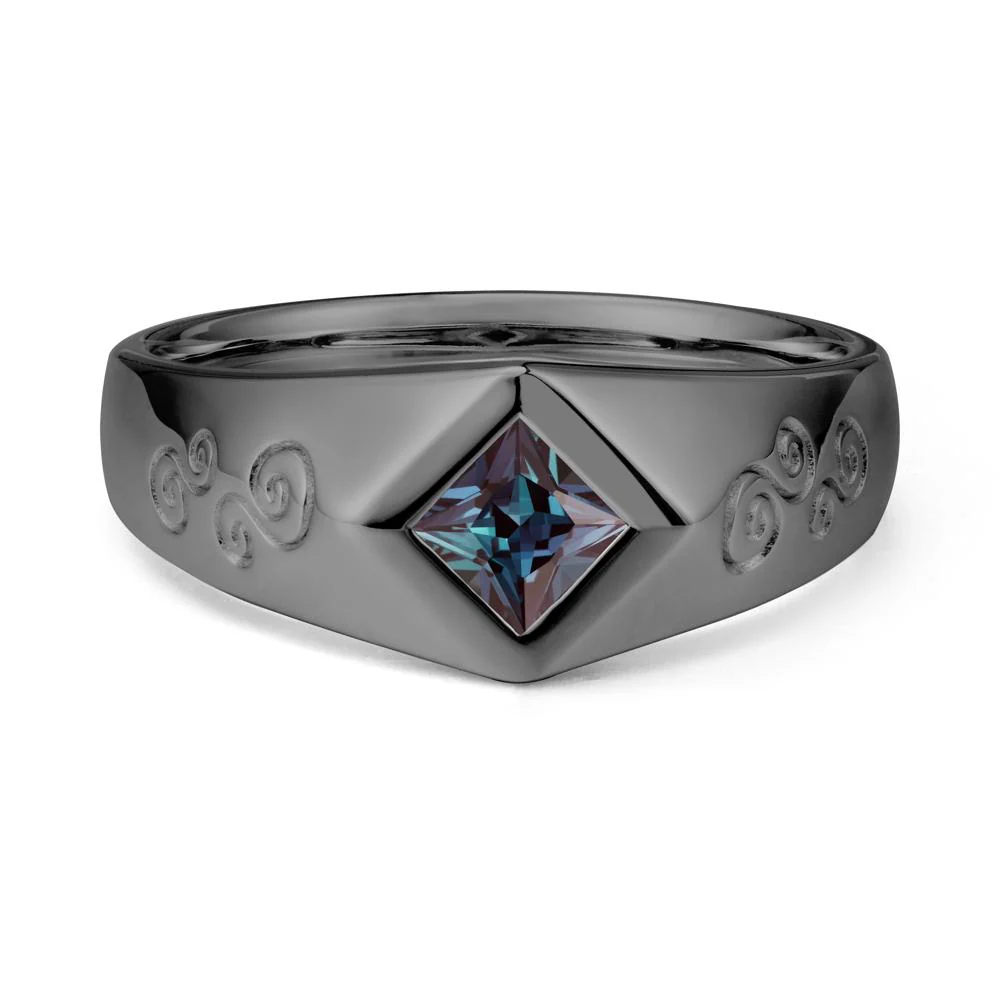 Wide Band Alexandrite Swirl Engraved Ring - Image 8