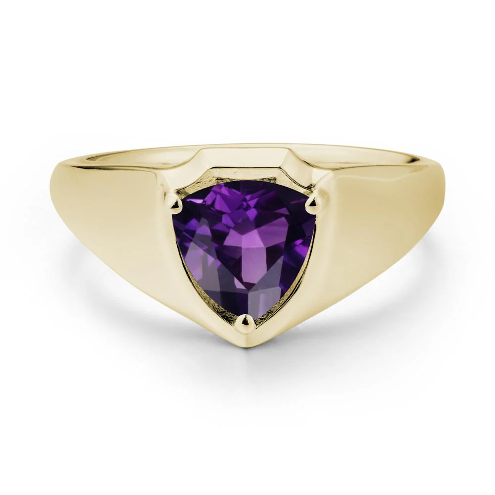 Wide Band Amethyst Shield Ring