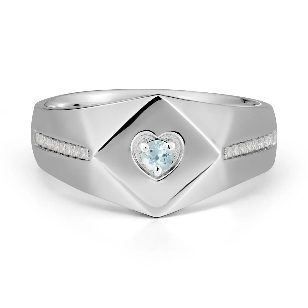 Wide Band Aquamarine Ring with Pave Accents - Image 3