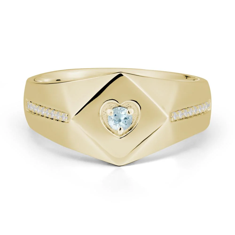 Wide Band Aquamarine Ring with Pave Accents - Image 4
