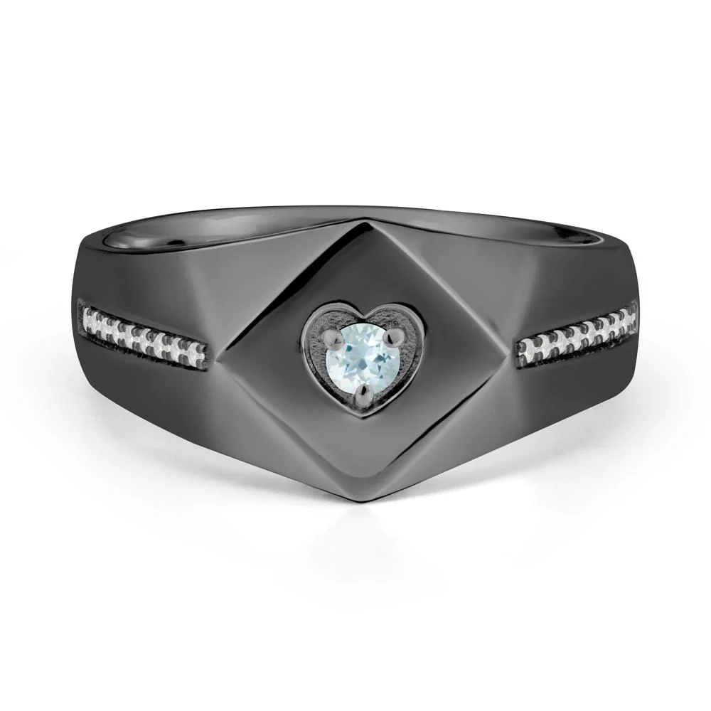 Wide Band Aquamarine Ring with Pave Accents - Image 8