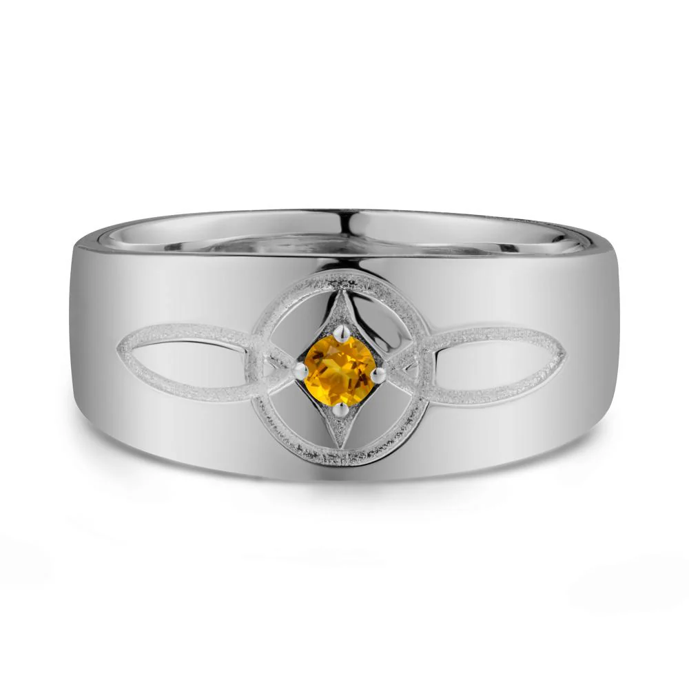 Wide Band Citrine Ring with Celtic Knot