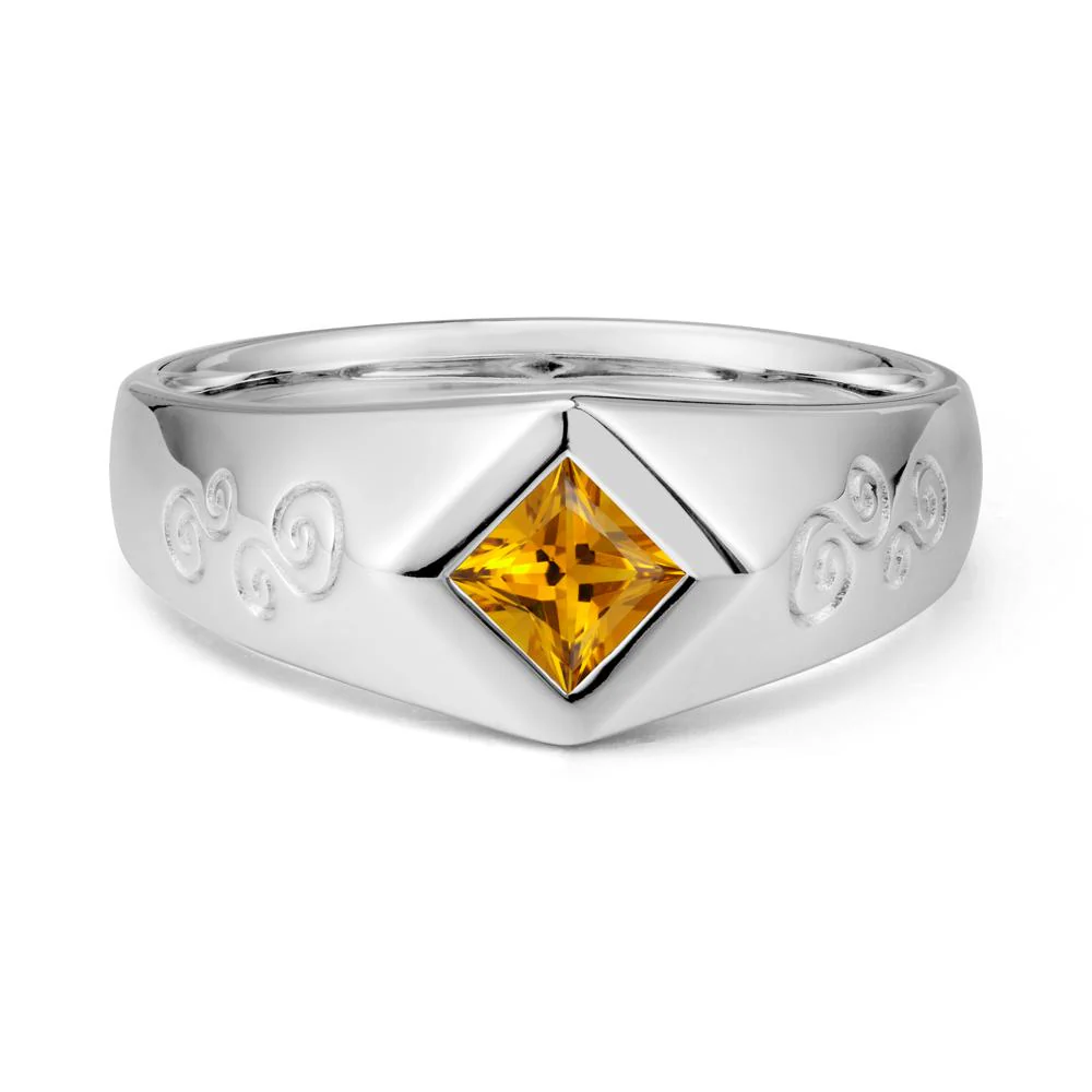 Wide Band Citrine Swirl Engraved Ring - Image 3