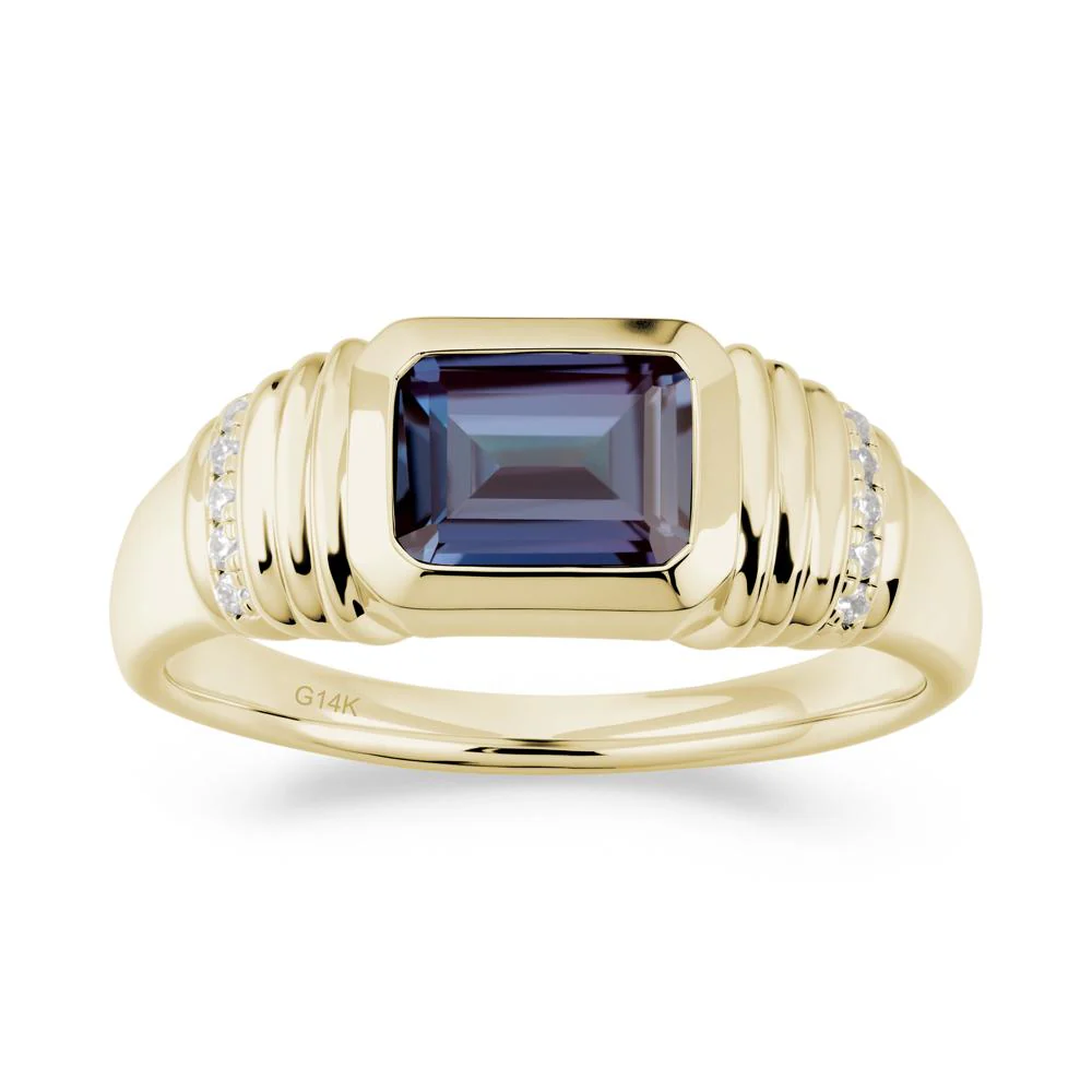 Wide Band Emerald Cut Alexandrite Men Ring - Image 3