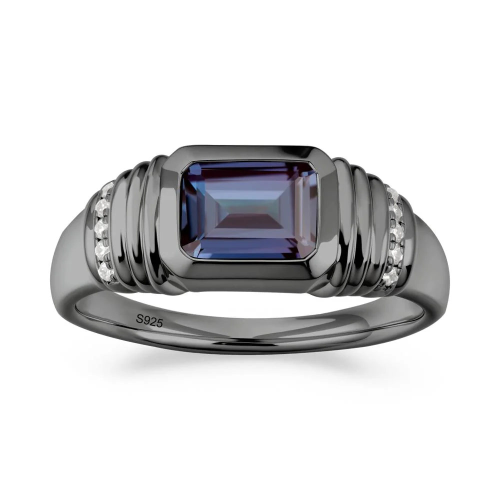 Wide Band Emerald Cut Alexandrite Men Ring - Image 4