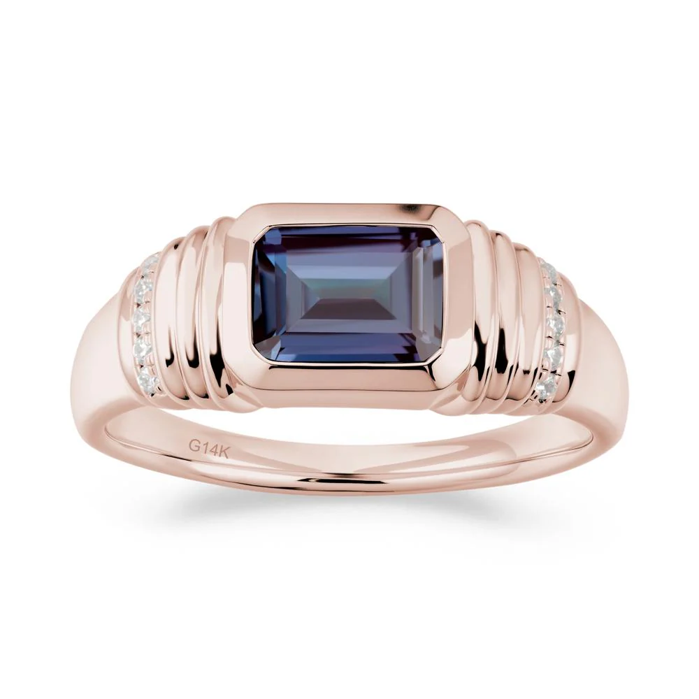 Wide Band Emerald Cut Alexandrite Men Ring - Image 6