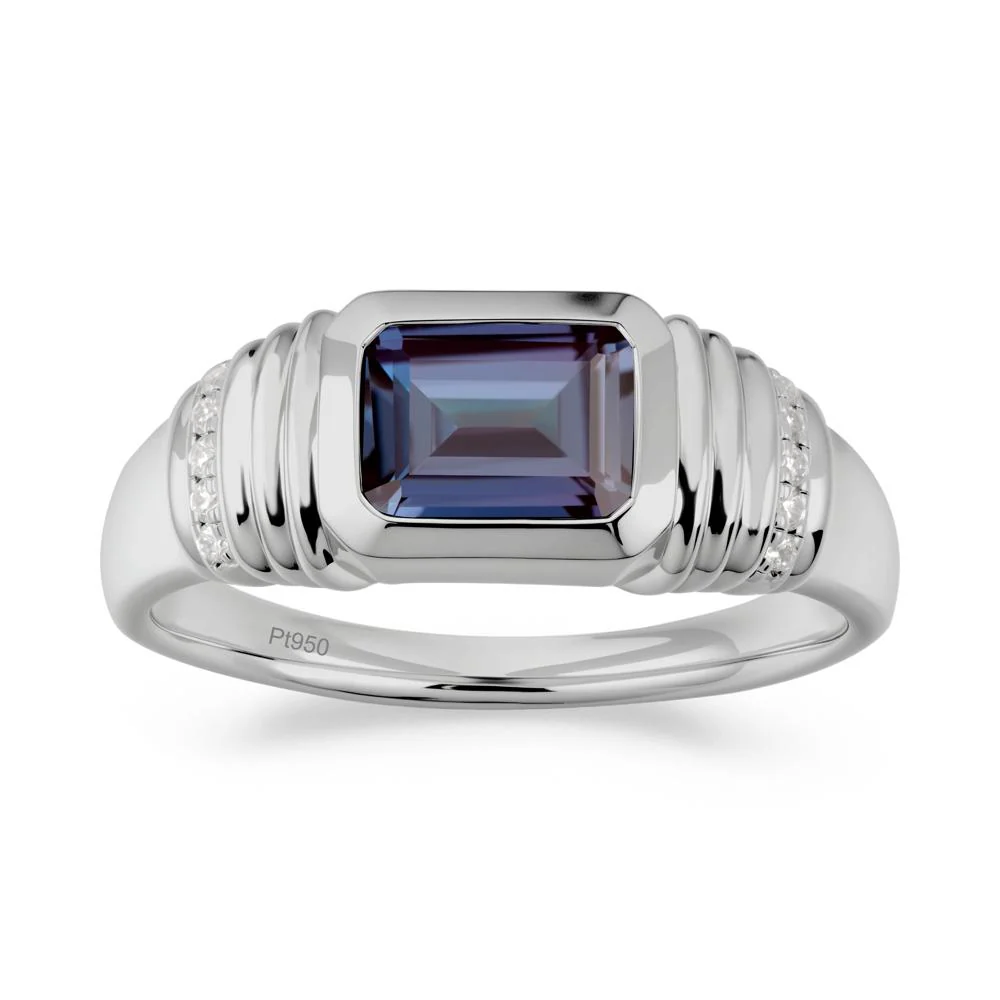 Wide Band Emerald Cut Alexandrite Men Ring - Image 7