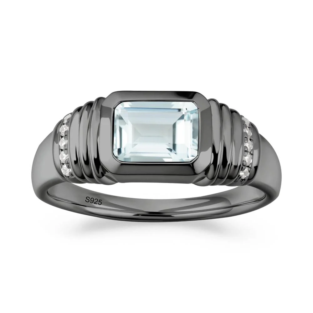 Wide Band Emerald Cut Aquamarine Men Ring