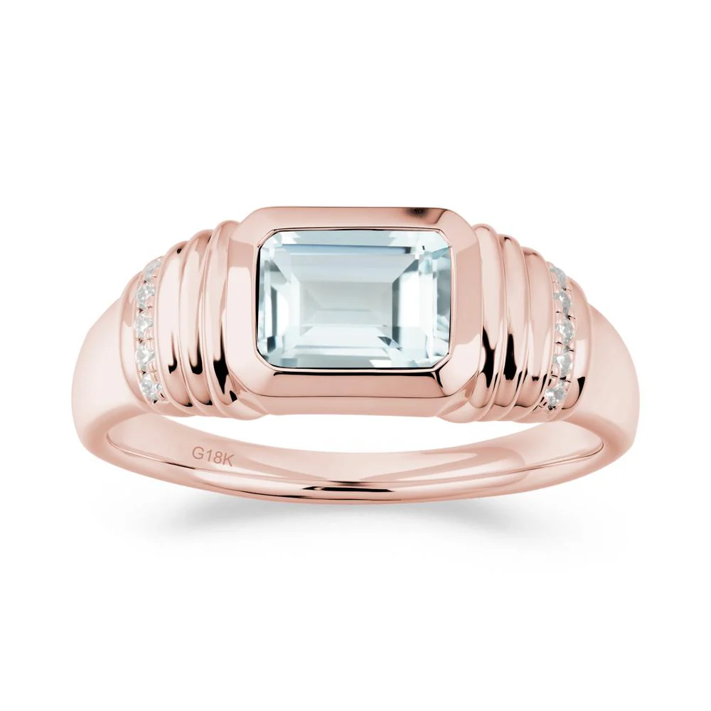 Wide Band Emerald Cut Aquamarine Men Ring - Image 3