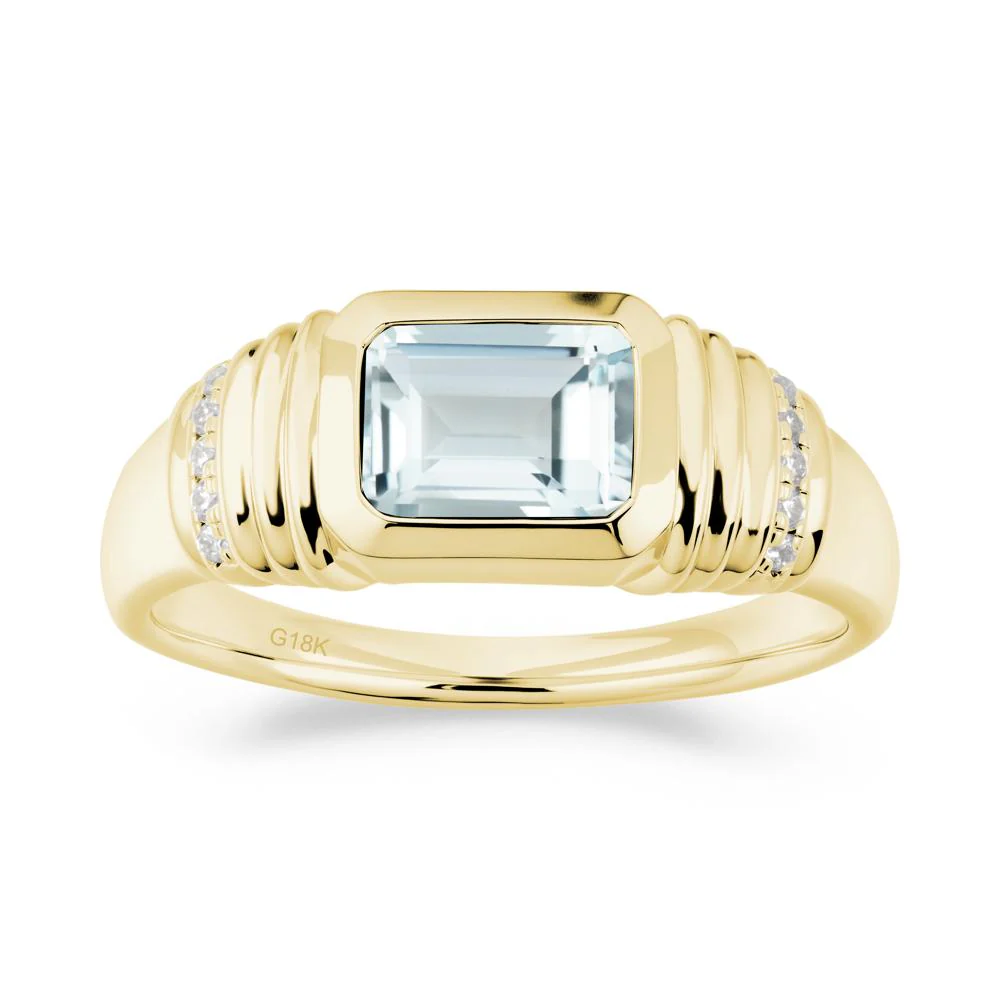 Wide Band Emerald Cut Aquamarine Men Ring - Image 4