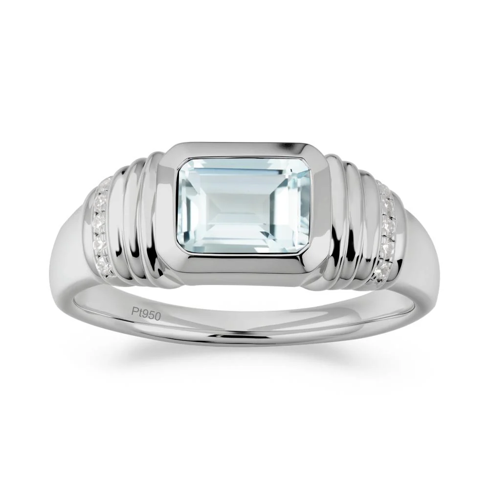 Wide Band Emerald Cut Aquamarine Men Ring - Image 5