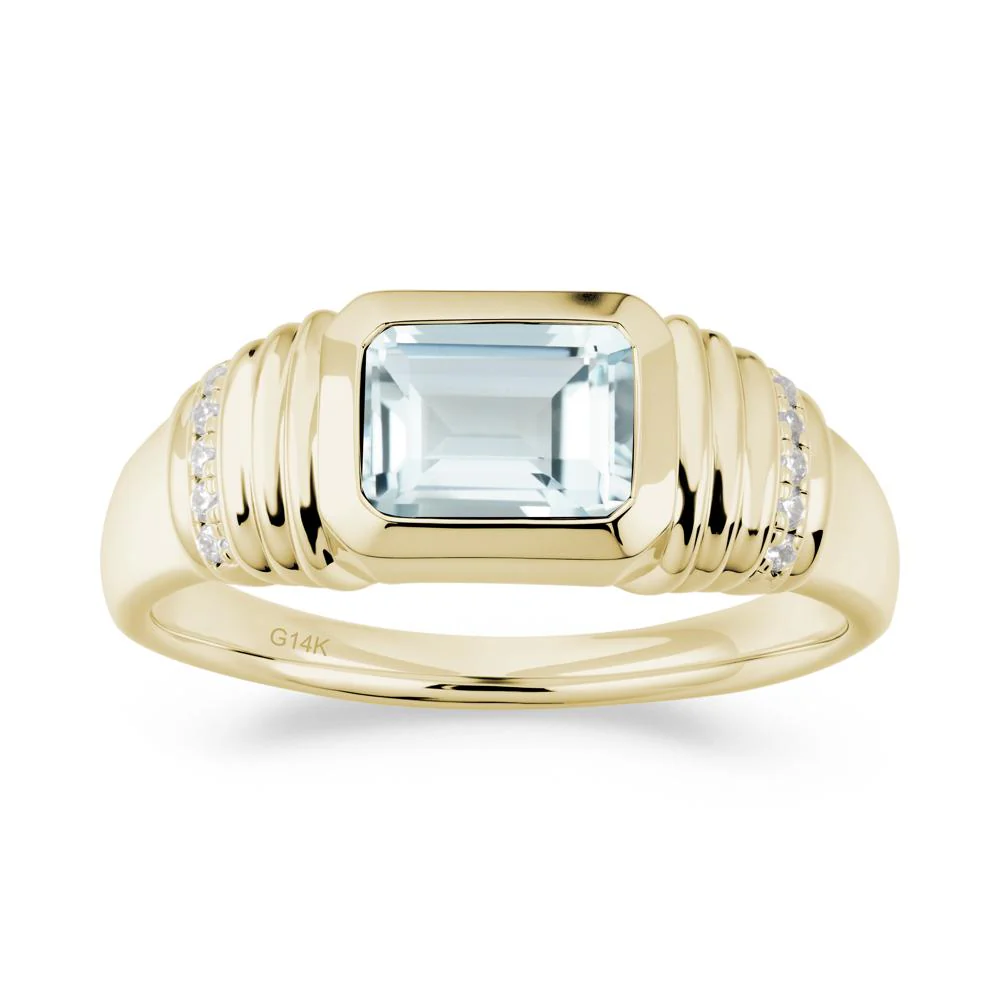 Wide Band Emerald Cut Aquamarine Men Ring - Image 6