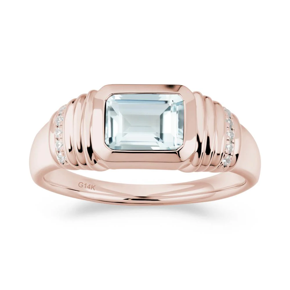 Wide Band Emerald Cut Aquamarine Men Ring - Image 7