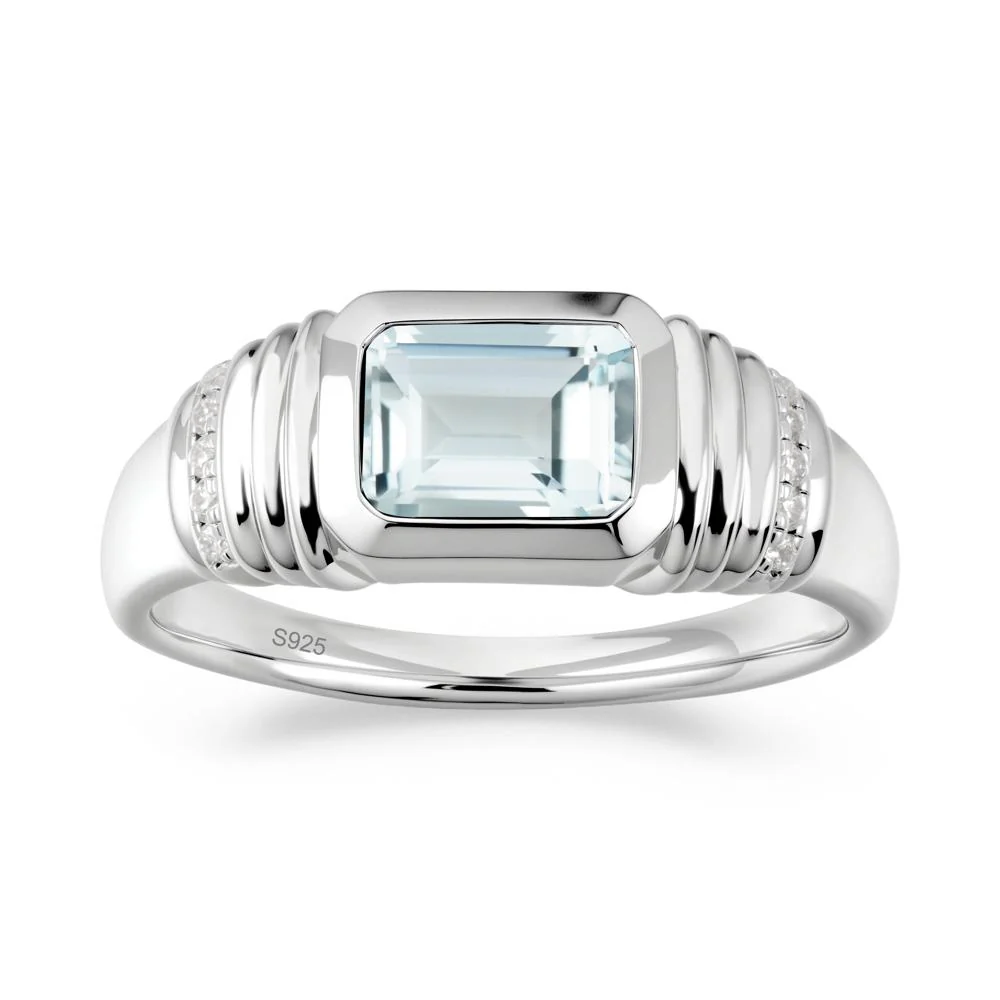 Wide Band Emerald Cut Aquamarine Men Ring - Image 8