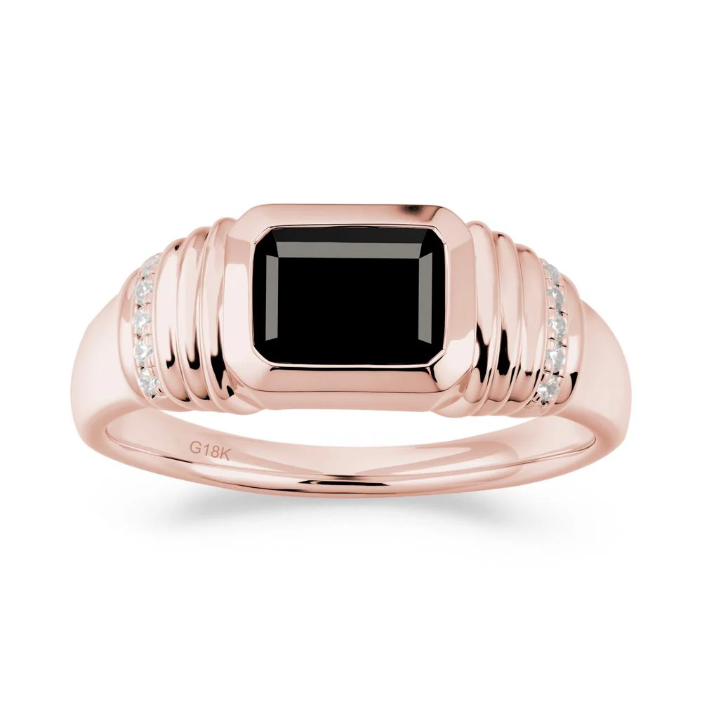 Wide Band Emerald Cut Black Spinel Men Ring - Image 2