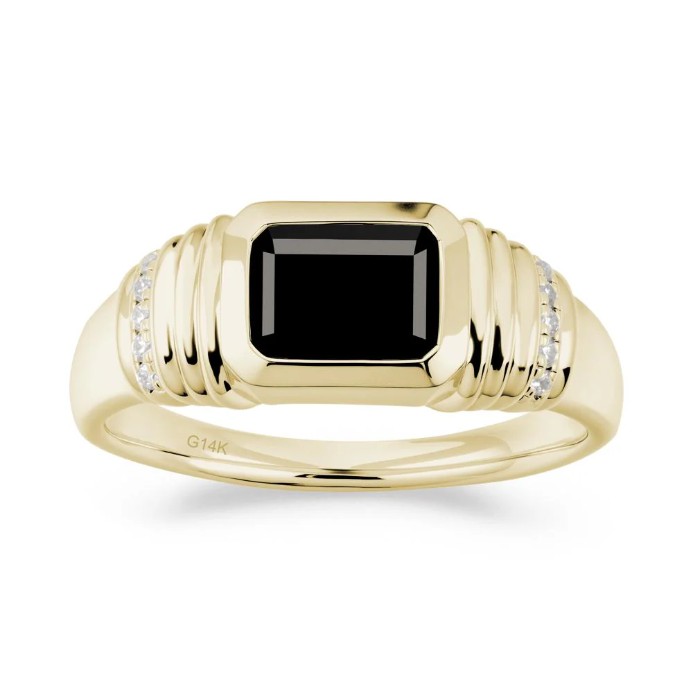 Wide Band Emerald Cut Black Spinel Men Ring - Image 9