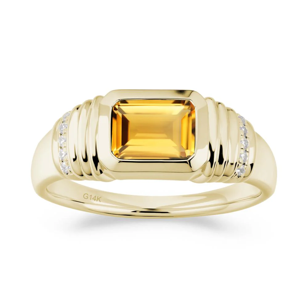 Wide Band Emerald Cut Citrine Men Ring