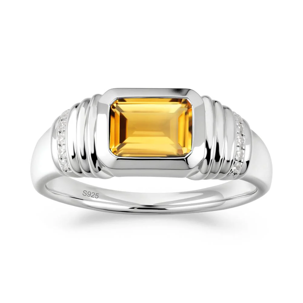 Wide Band Emerald Cut Citrine Men Ring - Image 4