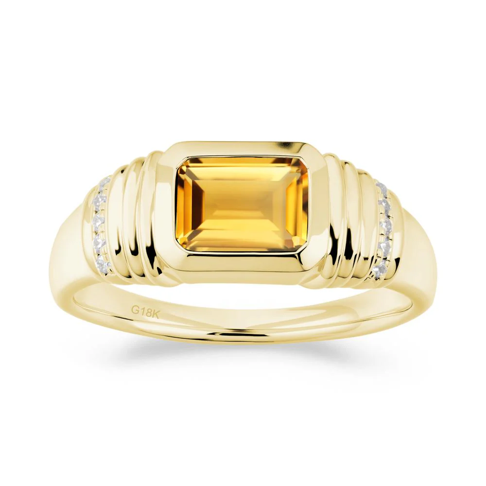 Wide Band Emerald Cut Citrine Men Ring - Image 5