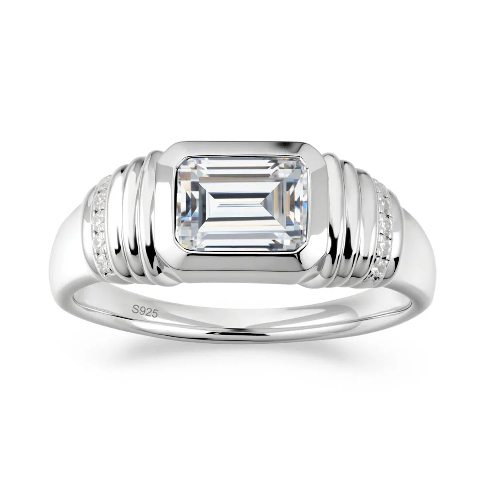 Wide Band Emerald Cut Cubic Zirconia Men Ring