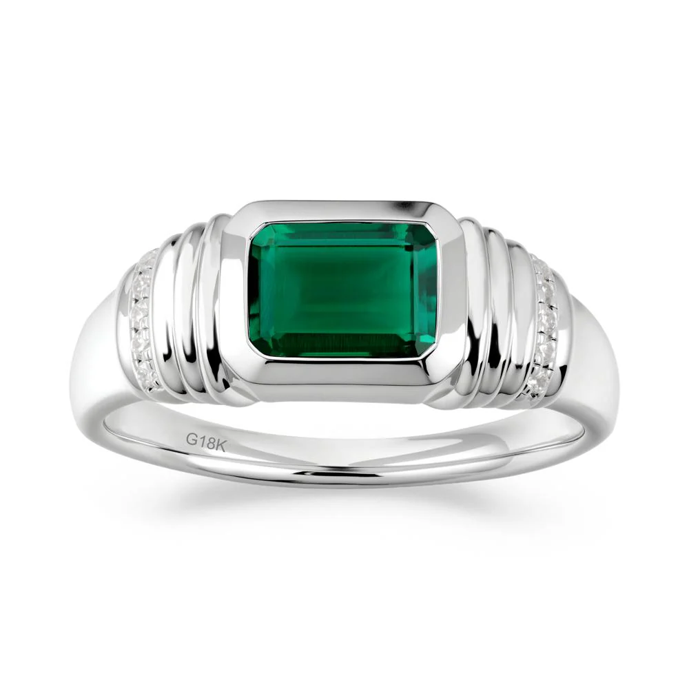 Wide Band Emerald Cut Emerald Men Ring - Image 6