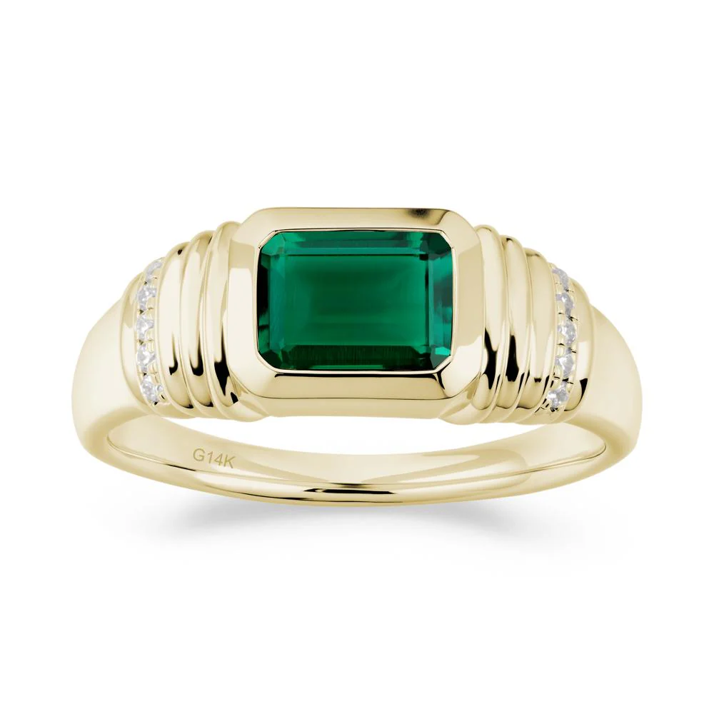 Wide Band Emerald Cut Emerald Men Ring - Image 8