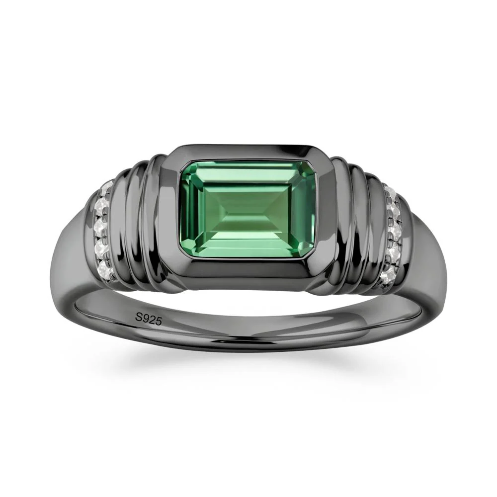 Wide Band Emerald Cut Green Sapphire Men Ring - Image 2