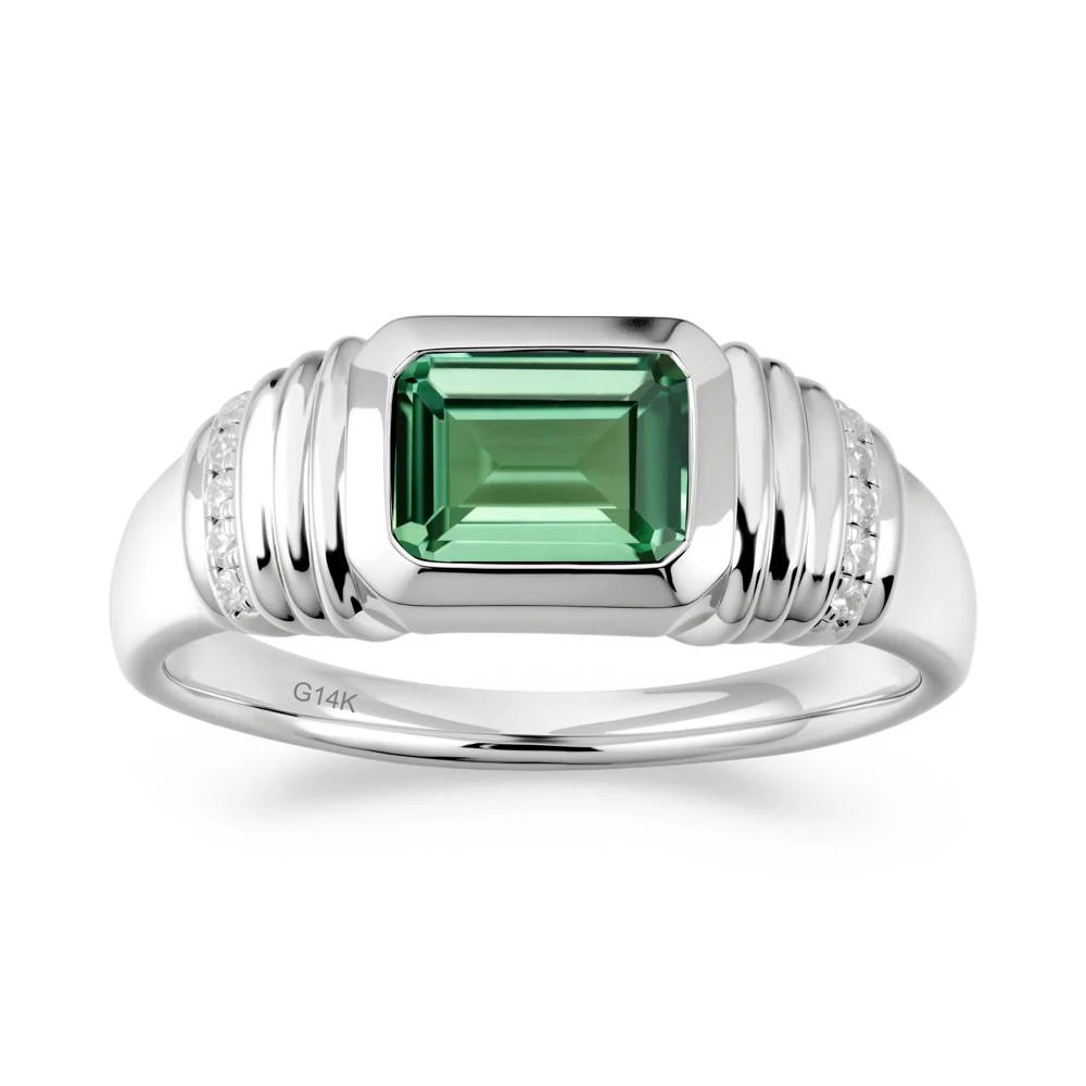 Wide Band Emerald Cut Green Sapphire Men Ring - Image 3