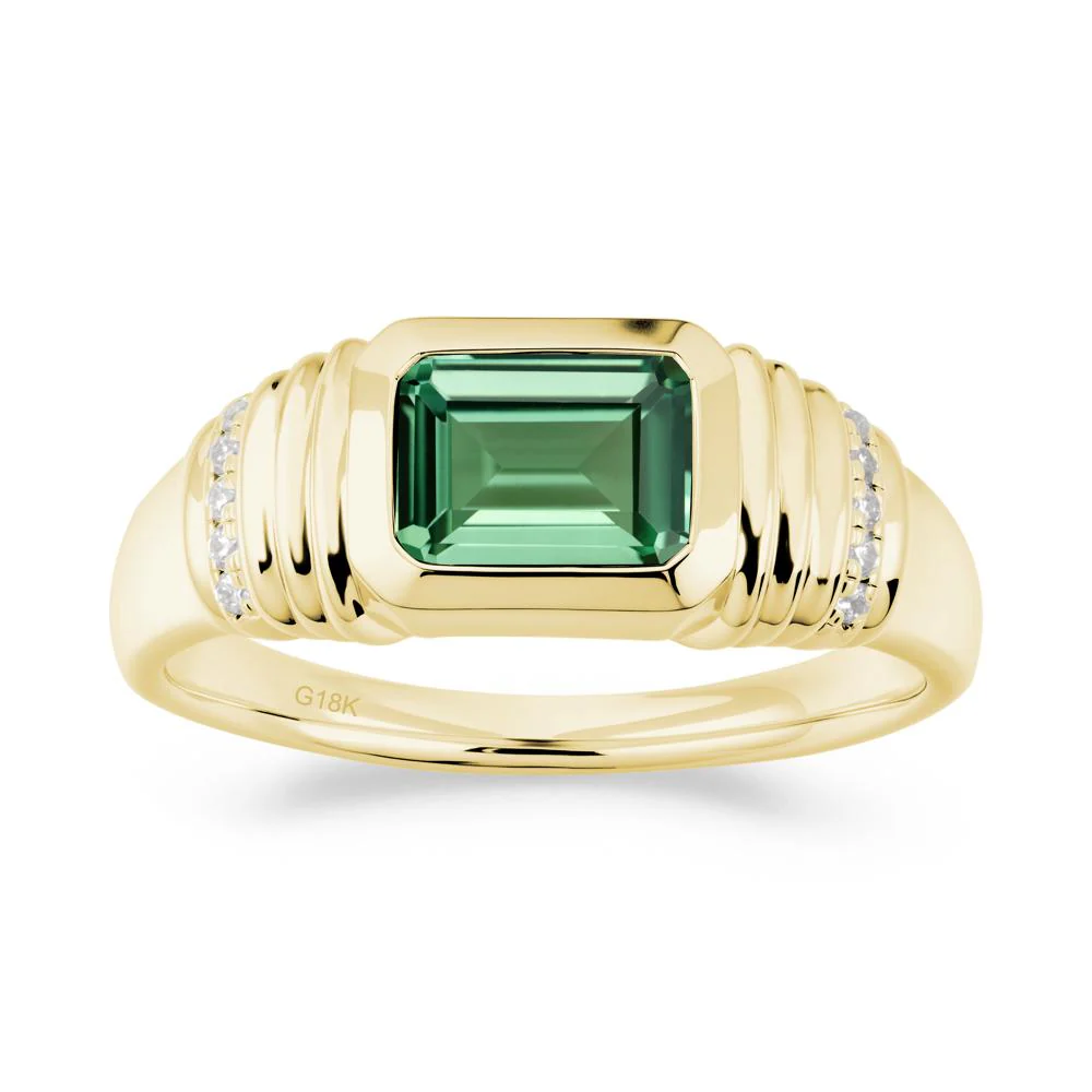 Wide Band Emerald Cut Green Sapphire Men Ring - Image 4