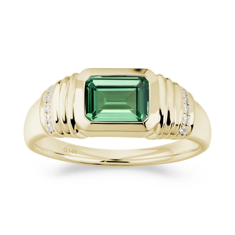 Wide Band Emerald Cut Green Sapphire Men Ring - Image 5