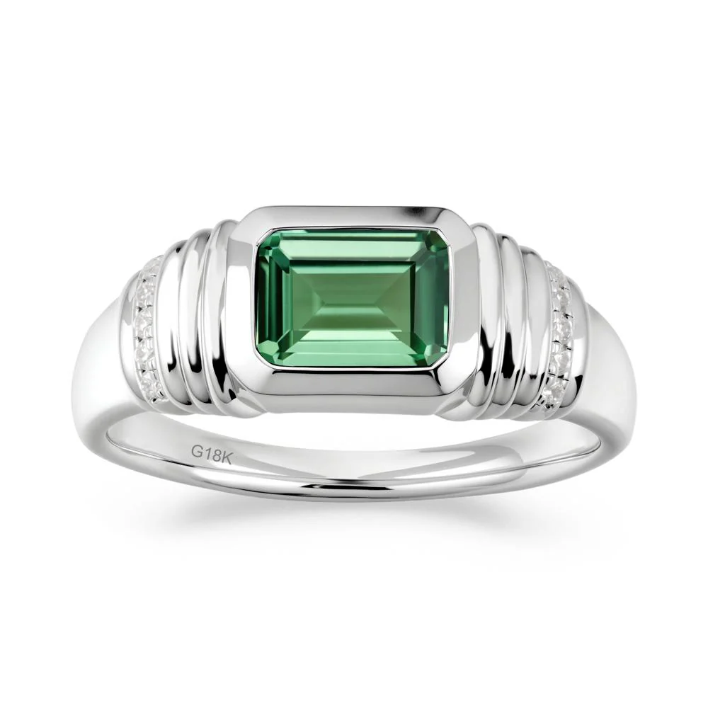 Wide Band Emerald Cut Green Sapphire Men Ring - Image 6