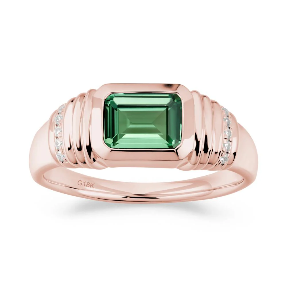 Wide Band Emerald Cut Green Sapphire Men Ring - Image 7