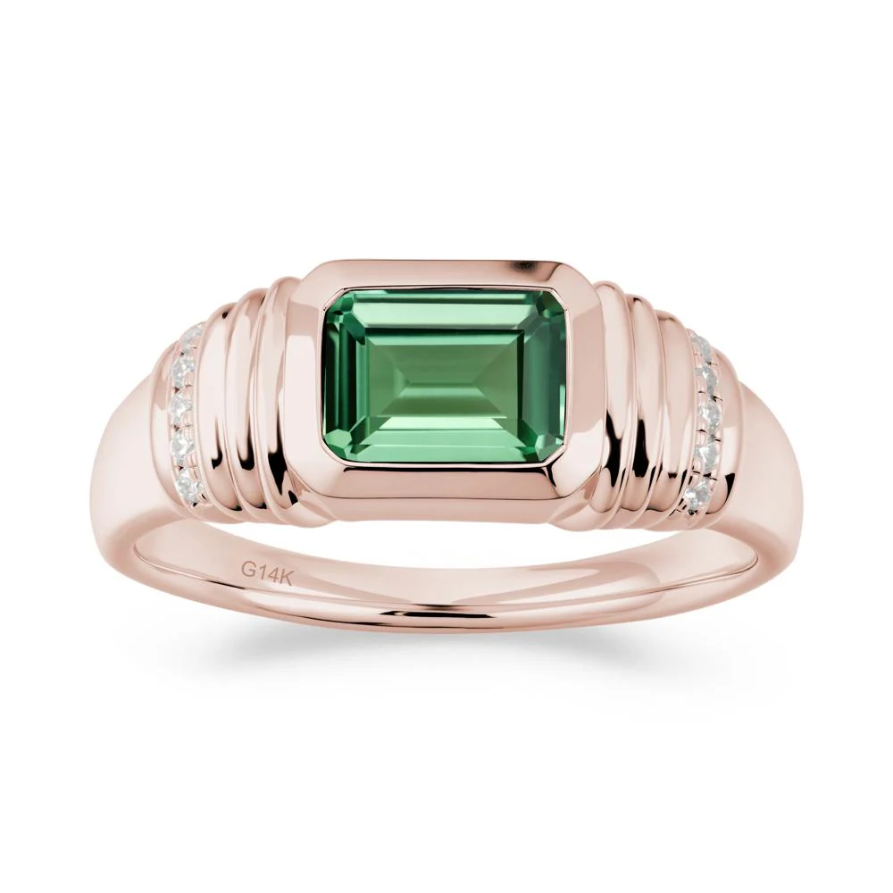 Wide Band Emerald Cut Green Sapphire Men Ring - Image 8