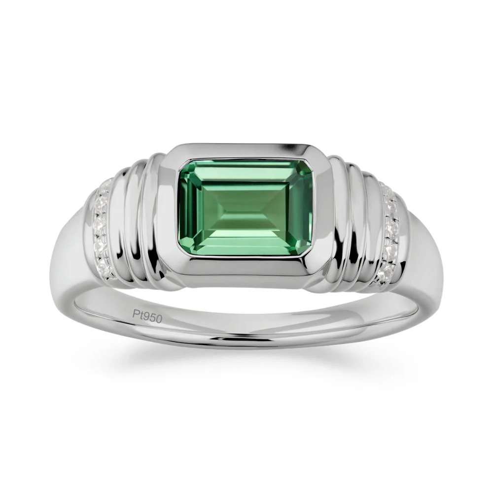 Wide Band Emerald Cut Green Sapphire Men Ring - Image 9