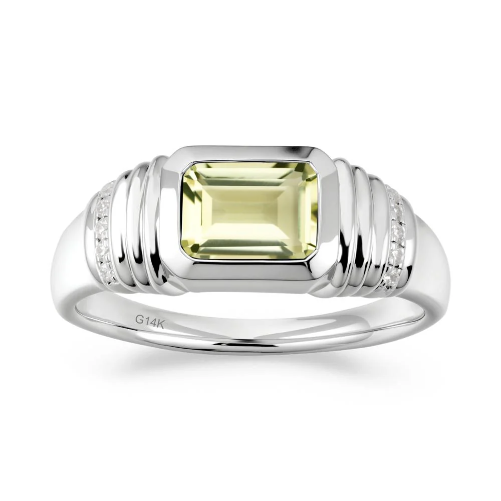 Wide Band Emerald Cut Lemon Quartz Men Ring