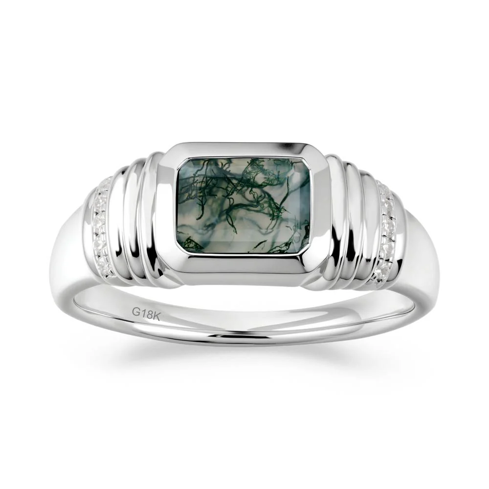 Wide Band Emerald Cut Moss Agate Men Ring - Image 2