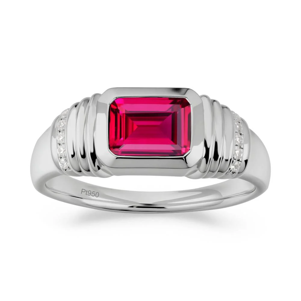 Wide Band Emerald Cut Ruby Men Ring - Image 3