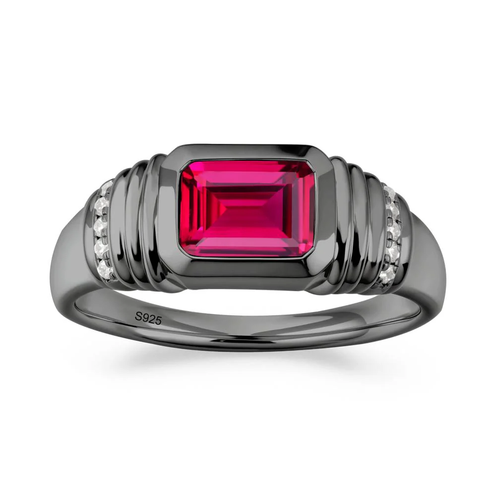 Wide Band Emerald Cut Ruby Men Ring - Image 4
