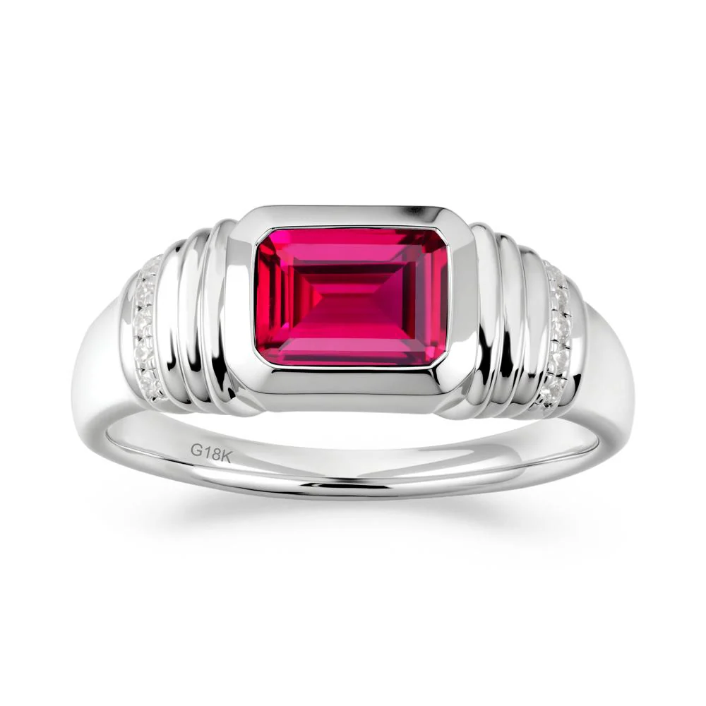 Wide Band Emerald Cut Ruby Men Ring - Image 5