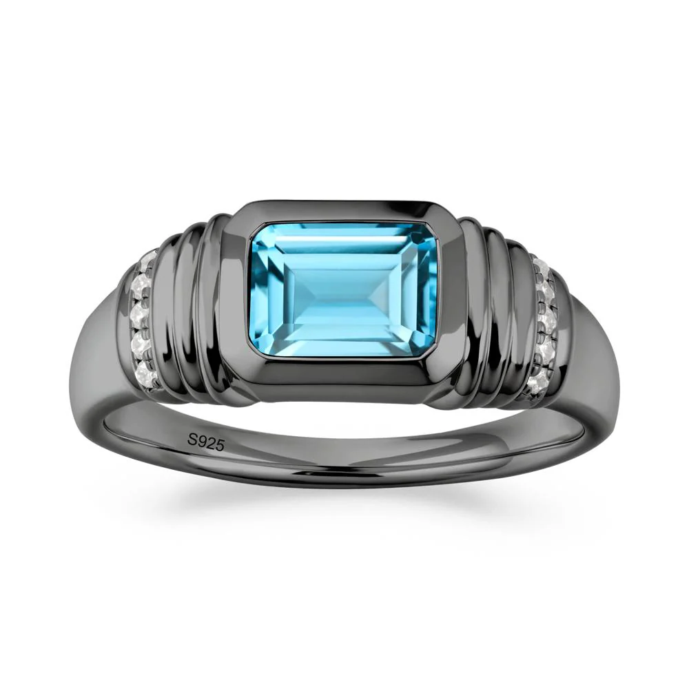 Wide Band Emerald Cut Swiss Blue Topaz Men Ring - Image 2