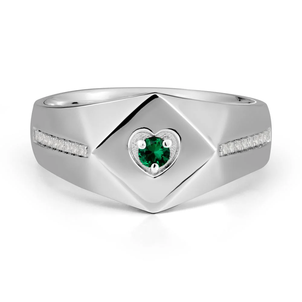 Wide Band Emerald Ring with Pave Accents - Image 2