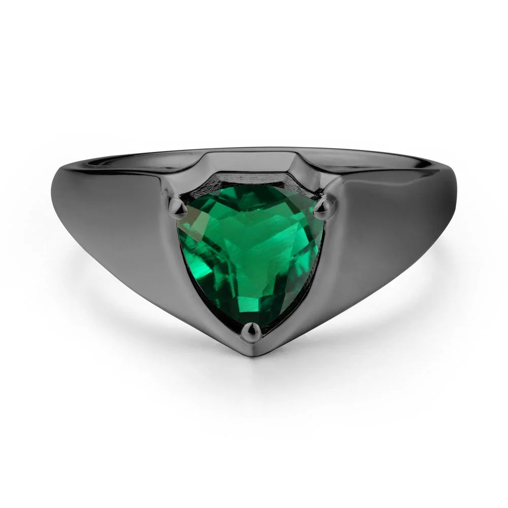 Wide Band Emerald Shield Ring