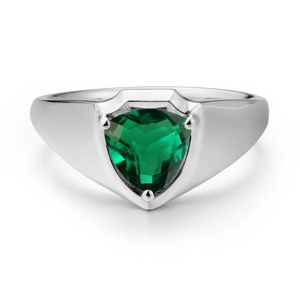 Wide Band Emerald Shield Ring - Image 3